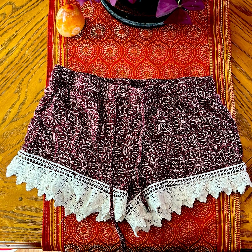 SOLD Maroon Breeze Ever Comfy Shorts w/lace trim, size M